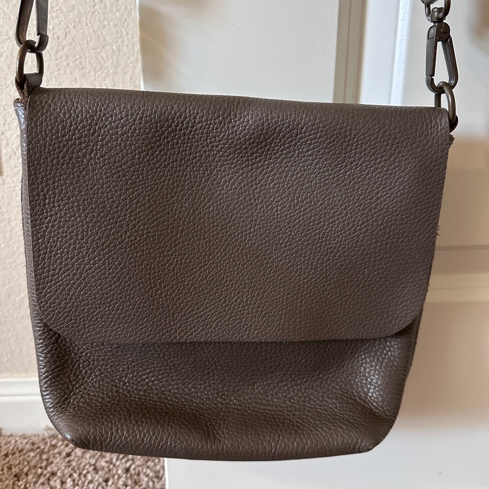 Gray/Beige Pebbled Leather Crossbody Bag